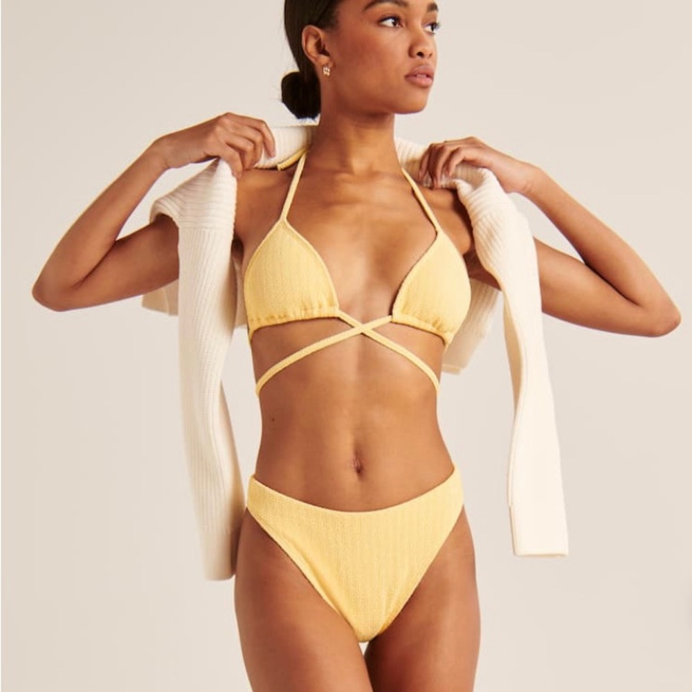 Yellow Textured Triangle Bikini Set